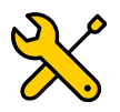 Yellow wrench and screwdriver icon representing plumbing services, emphasizing Arrow Plumbing's commitment to quality repairs and technology in Houston, TX.